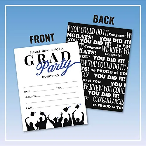 25 Invitaciones De Fiesta De Graduación Azul Y Negro Con Sob