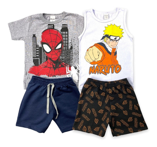 Imagem 2 de 10 de Kit 3 Conjunto Infantil Personagem Menino Roupa Atacado