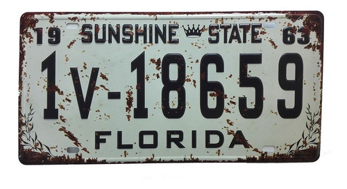 Placa Carro Decorativa Metalica Aço Vintage - Florida Sunshine State Florida