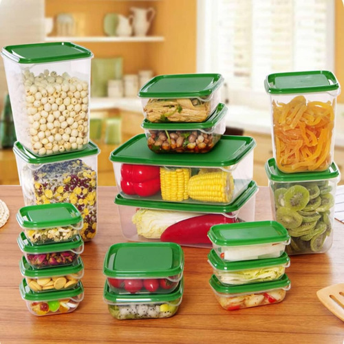 Set 17 Tuppers Contenedores De Alimentos Multitamaño Colores Verde