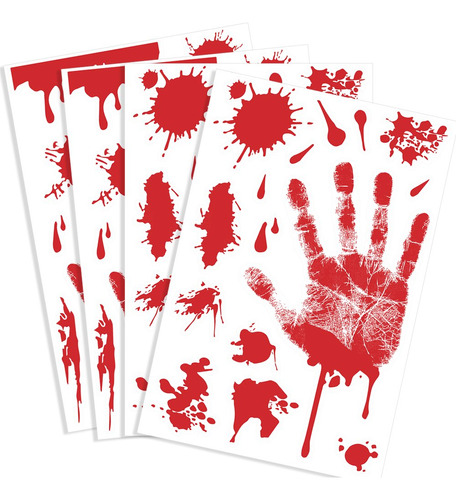 4 Pcs Bloody Handprint Clings Horror Pvc Stickers Decal...