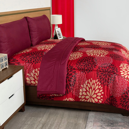 Edredón C/sábanas Microfibra King Size Elefantito Hogar Rojo Arezzo Rojo