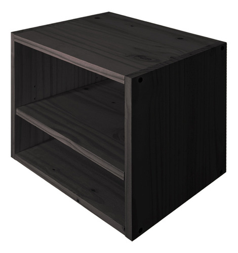 Mesa De Luz Flotante Cubo Dos Estantes Moderna Maciza Sajo Color Negro