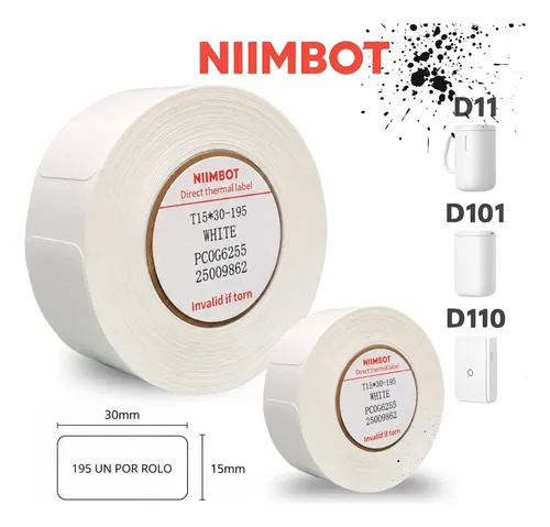 Kit 2 Etiquetas Térmicas Rolo 15x30mm Niimbot D110 D11 D101 Branco