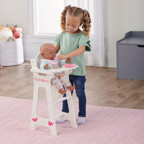 Silla Alta Para Muñeca Con Plato, Babero Y Cuchara