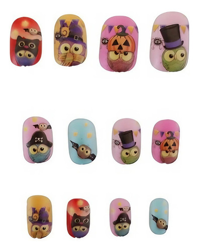 Uñas Postizas Niñas Halloween Con Adhesivo Color 2