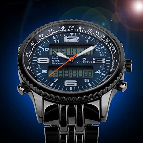 Reloj De Acero Con Esfera Azul Para Hombre, Analógico, Led,