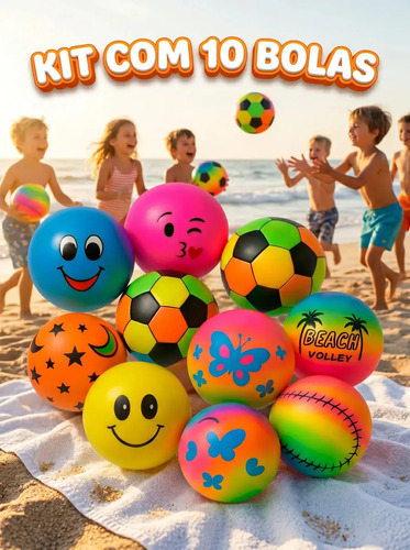 Bola Vinil Inflável Kit Com 10 Bolas Infláveis Cores Sortidas 23cm Praia Piscina Festa Aniversario Parque Atacado Smile Neon Colorido Brinquedo Infantil Ar Livre Agua Diversao Louis Riel Acustico