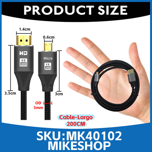 Cable Hdmi A Micro Hdmi 4k 60hz 18gbps Hdr 3d Trenzado 200cm