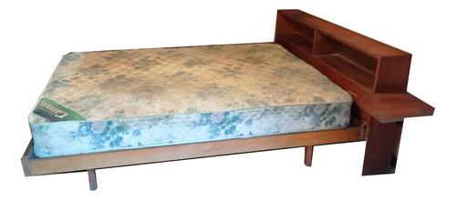 Cama 2 Plazas Madera + Colchon Canon + Mueble Con Respaldo