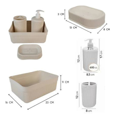 Set De Baño Dispenser Organizador Jabonera Portacepillos Beige