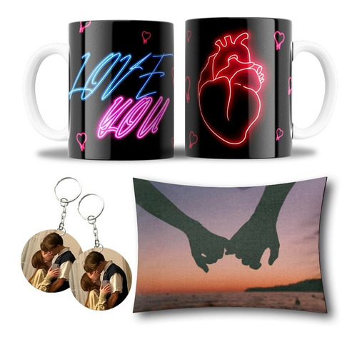 Taza + Cojin Almohada + Llavero Regalo Pareja Enamorados