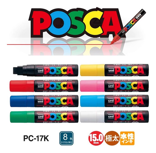 1 Rotulador Acrílico Posca Uni Pc-17k, 8 Colores, 15 Mm O