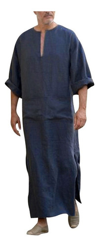 Vestido Para Hombre Túnica Étnica Suelta Sólida Manga Larga