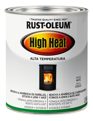 Esmalte Alta Temperatura Negro Mate  Rust Oleum X 0,946 Lt.