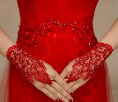 Guantes Fiestas Eventos Sin Dedos Encaje Rojo Mod.2