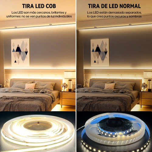 10m Tira Luz Led Cob Flex Interiors Regulador 320leds/m Luz Blanco Cálido