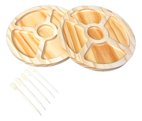Petisqueira De Madeira Com 5 Cavidades - Acompanha Palitos