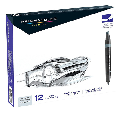 12 Marcadores Prismacolor Premier Punta Fina Y Cincel Gris