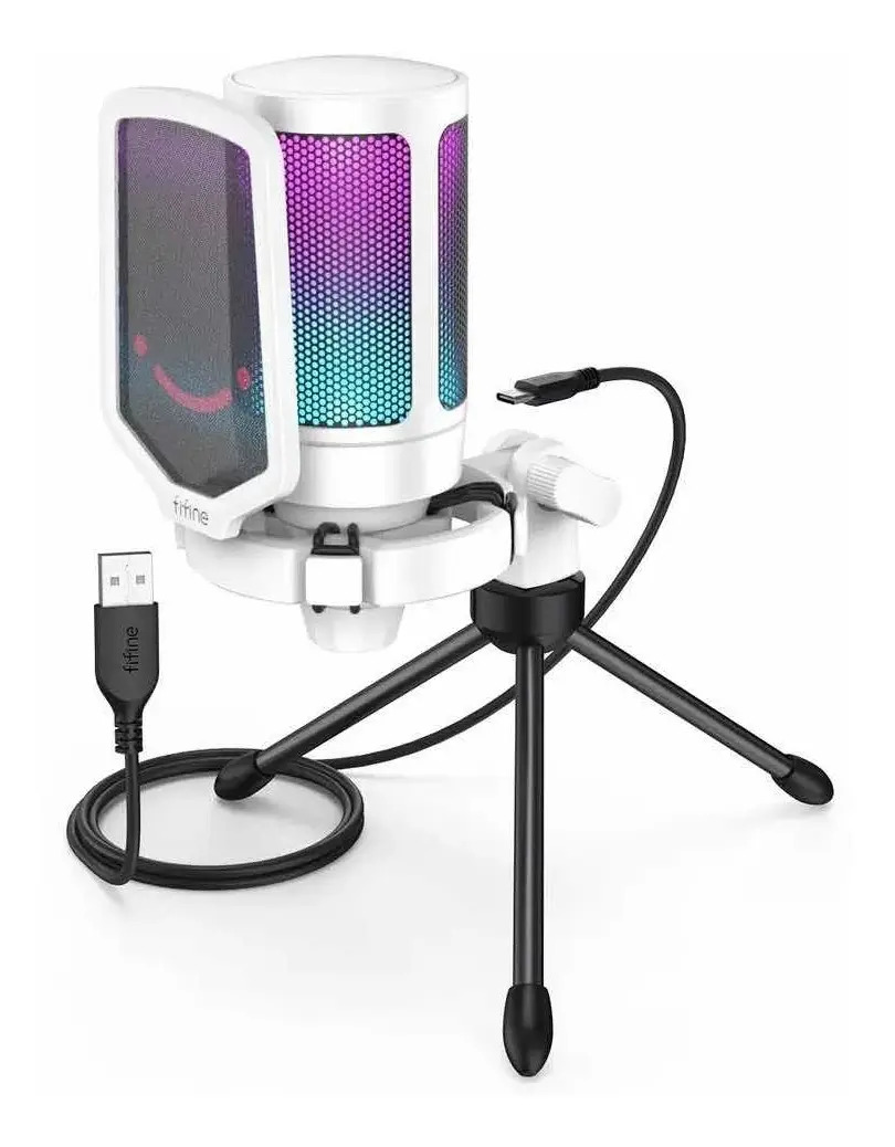 Microfone Gamer Fifine Ampligame A6v Usb Pop Filter Tripe Cor Branco