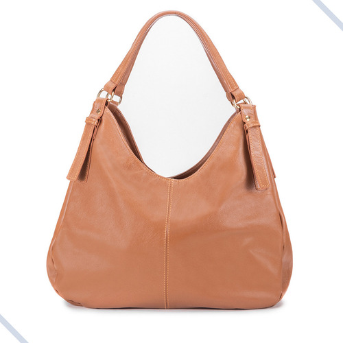 Bolsa Feminina Dupla Couro Legítimo Transversal Hobo Caramel Acambamento Dos Ferragens Ouro Cor Caramelo Correia De Ombro Caramelo Desenho Do Tecido Lisa