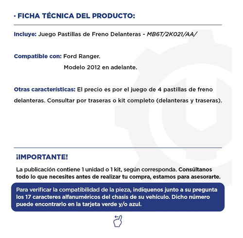Juego Pastilla De Freno Delanteras Motorcraft Ford Ranger