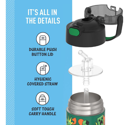 Thermos Funtainer Botella De Agua Con Pajita 12 Onzas, Mi...