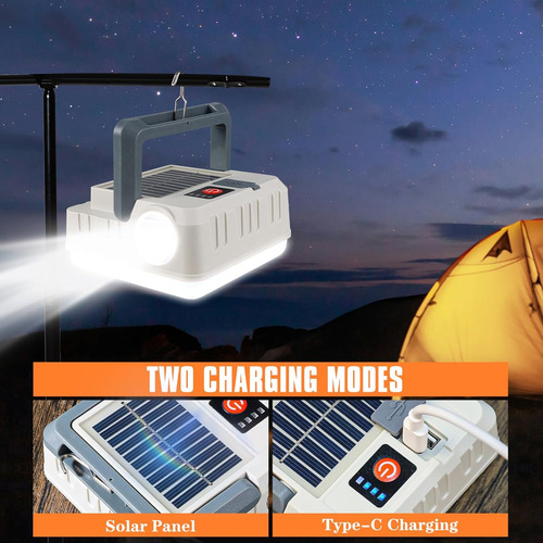 Lampara Solar De Camping Led Recargable Con Gancho Usb