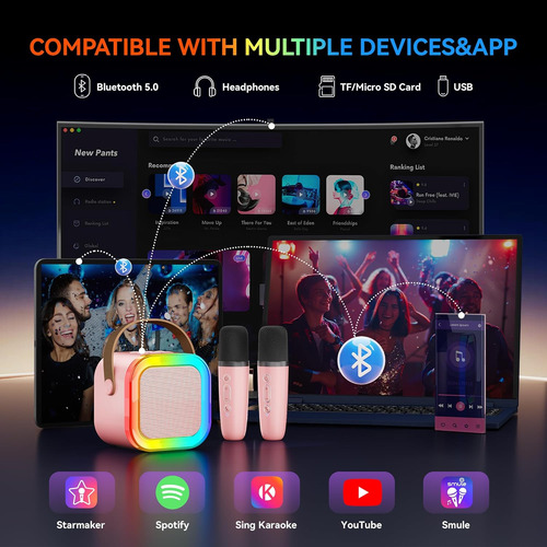 Máquina De Karaoke Mini Bluetooth Rosa