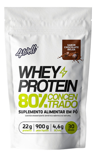 Whey Protein 80% Concentrado 4well 900g Sabores Sabor Chocolate Belga