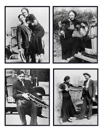 Bonnie And Clyde Vintage Wall Decor Photo Set Of 4-8x10 His.