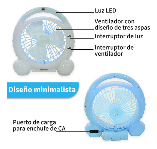 Ventilador De Escritorio Recargable Multifunción Con Led