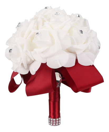Ramo De Novia De Flores Falsas De Color Rojo Vino Con Diaman