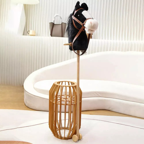 Para Caballo De Madera Con Palo, Juego De Negro Con Rodillo