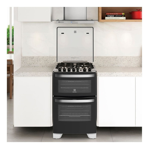 Imagen 5 de 5 de Cocina Electrolux 56DBQ a gas/eléctrica 4 hornallas inox y blanca 220V puerta con visor 108.5L con horno doble
