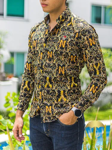 Camisa floreada negra hombre hotsell