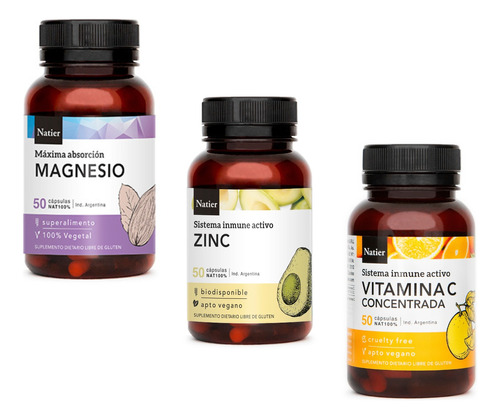 Cápsulas Magnesio, Zinc Y Vitamina C C/u 50 U - Natier