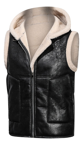 Chaleco De Cuero Para Hombre, Chaqueta Con Capucha, Cálida Y