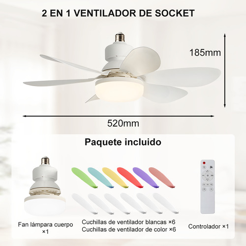 Abanicos De Techo 40w Con Lámpara Y Control Remoto Con 2 Pares Aspas