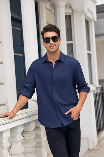 Camisa Manga Larga De Lino Casual Para Hombre