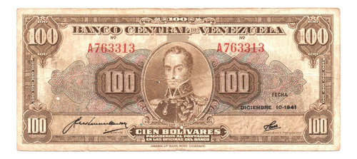 Billete De 100 Bs Dic 10-1941 A6 