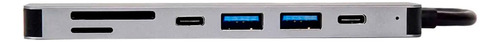 Hub Adaptador Usb Tipo C 7 Em 1 Cor Prata Goldentec com USB-C, PD, USB 3.0, USB 2.0, SD, TF, HDMI