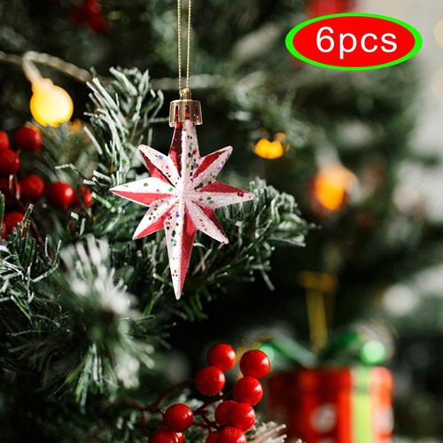 2 Enfeites De Árvore De Natal, Estrela De 8 Pontas 6pcs