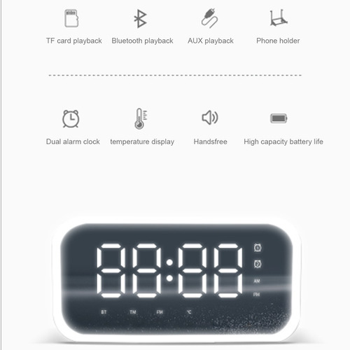 Reloj Despertador Digital Con Altavoz Bluetooth Y Led