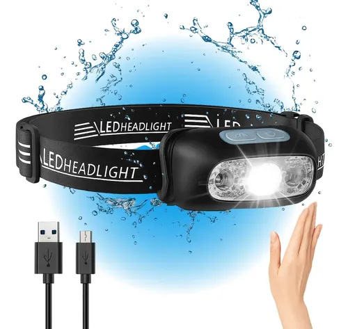 Lanterna de Cabeça YBF LED 200lm Sensor Movimento Recarregável US...