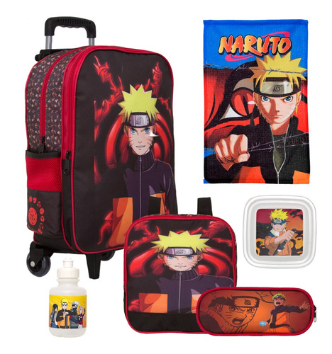 Mochila Escolar Juvenil De Rodinha Naruto + Toalha Promoção