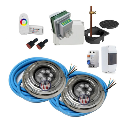 Kit Completo 2 Luces Pileta 20w Rgb + Kit Proteccion