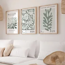 Comprar 3 Cuadros Decorativos Moderno Abstracto Matisse Verde 30x40