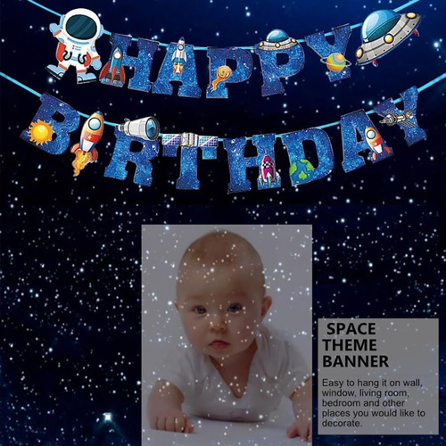 2 Uds De Cumpleaños Espacial Pancarta De Feliz Cumpleaños