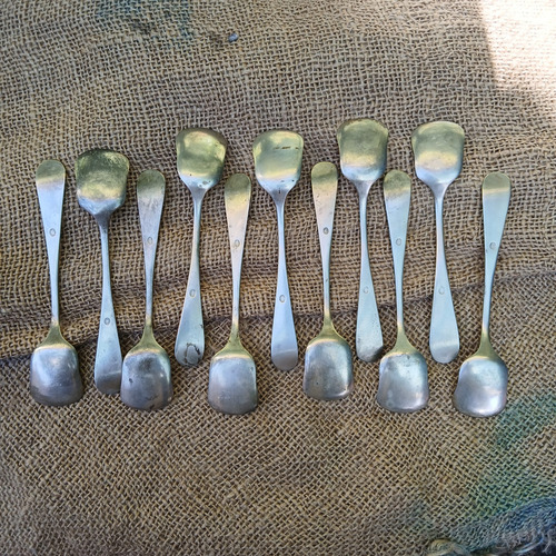 Juego De Cucharas Para Postre Antiguas Usadas Son 11 Alpaca Plateado (Usado)